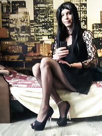 Staggering tranny chick is playing alone