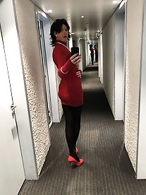 Sexy crossdresser kellycd2022 in shiny dress and pantyhose