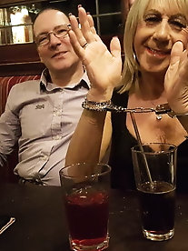 Lisa and Pauline in Handcuffs in the pub with Mike and John