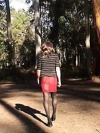 Road trip with a crossdresser on a windy day at the picnic table