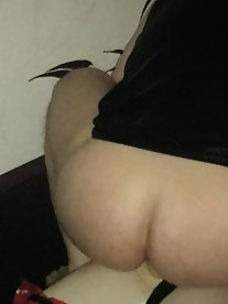 Red dress and nude pantyhose